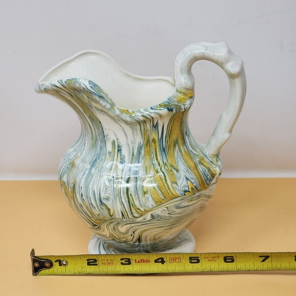 Vintage 1977 Handcrafted Ceramic Pitcher & Basin Set With Swirl Design Farmhouse - Picture 13 of 14